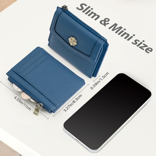 Image of XINNSTAR Card Case Slim Front Pocket Wallet for Women RFID Blocking Leather Credit Card Holder Trifold Small Wallets Woman with Zipper Coin Pocket