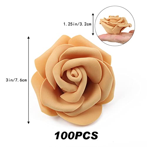 Insunsix Artificial Rose Flower Heads, 100Pcs Gold Yellow Roses Artificial Flower Foam Rose For Diy Wedding Bouquets Centerpieces Arrangements Party Baby Shower Home Decor (Stemless,Gold Yellow) #TOP1