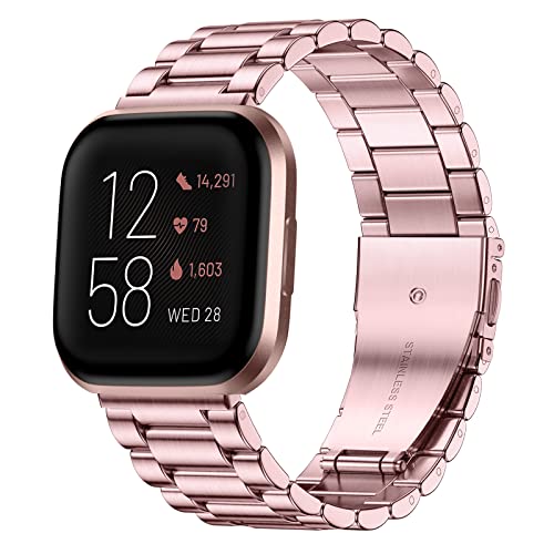 CeMiKa Metall Armband Kompatibel mit Fitbit Versa 2 Armband/Fitbit Versa Armband, Edelstahl Ersatzband mit Doppelfaltschließe für Versa 2 Armbänder/Versa Lite Smartwatch, Frauen Männer, Roségold Cover