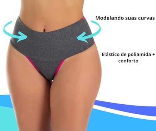 Kit 3 Calcinhas Modeladora Cintura Alta Zero Barriga Power Fitness Cós Duplo - EL EVA LINGERIE (M)