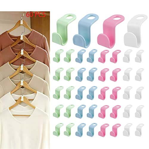 Hangers Space Saving,Clothes Hanger Connector Hooks Plastic Hooks Cascading Organizer For Heavy Duty Clothes Closet (Hanger Hook, Multicolor 60Pcs) #TOP2
