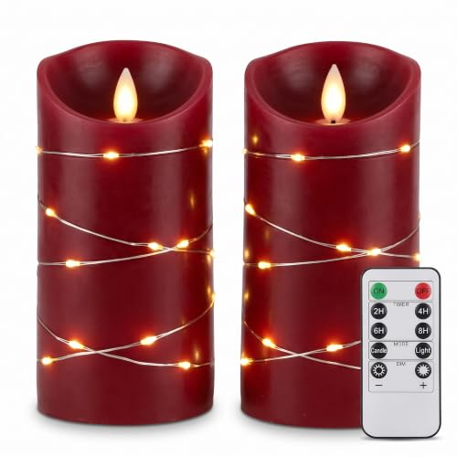 Image of LTETTES Paraffin Wax Real Wax Flameless Electric Candles with Flickering Faux Wick Battery Powered with Multifunctional Remote Controller, Birthday|Gifting| Restaurants - RED - Set of 2 (H6 xD3, LED)