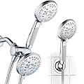 AquaSpa High Pressure 48-mode Luxury 3-way Combo – Dual Rain & Handheld Shower Head – Extra Long 6 Foot Stainless Steel Hose – Anti Slip Grip – All Chrome Finish – Extra Wall Bracket