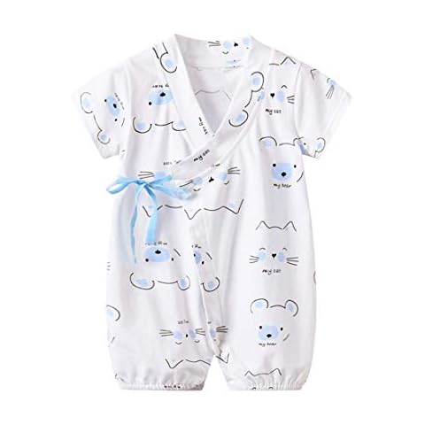 PAUBOLI Baby Kimono Romper Newborn Cotton Bodysuit Comfy Japanese Pajamas 0-36 Months (12-24 Months, Blue Bear) Cover