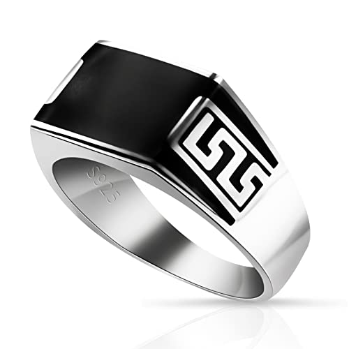 925 Sterling Silver Ring with Solid Rectangle Signet Black Enamel Ring, Turkish Classic Design Handmade Jewelry,Fashion Signet Ring Festival Anniversary Birthday Jewelry Gift for Men and Women