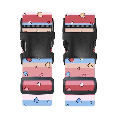 Image of Nuxovilar Luggage Straps Set for Suitcase 1.96x71in Polyester | Cargo Strap Travel Belt Security Buckle Band Romantic Trip Holiday Journey Airport (Hearts on Stripes)