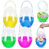 Funtery 4 Pcs Jumbo Easter Eggs 10 Inch Plastic Giant Easter Eggs with Handles, Clear Large Baskets Fillable Big Bunny Egg Shaped Baskets Containers Decoration (Classical Colors)