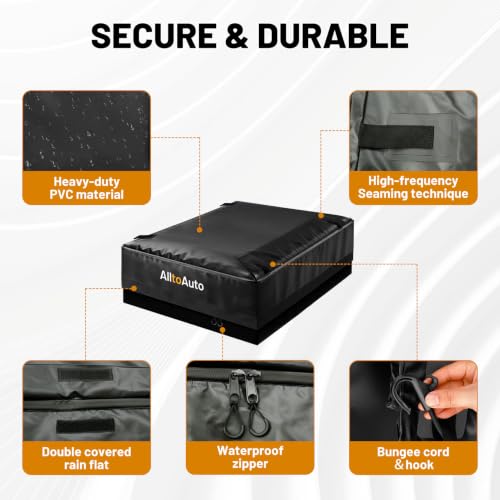 Image of 38 Cubic Feet Truck Bed Cargo Bag, Waterproof with Heavy Duty PVC | 58 inchx49 inchx23 inch Jumbo Size, Heat-Glued Seams, 3-Sides Zipper, Fastern by 4*Bungee Cords Fits All Pickups, Black