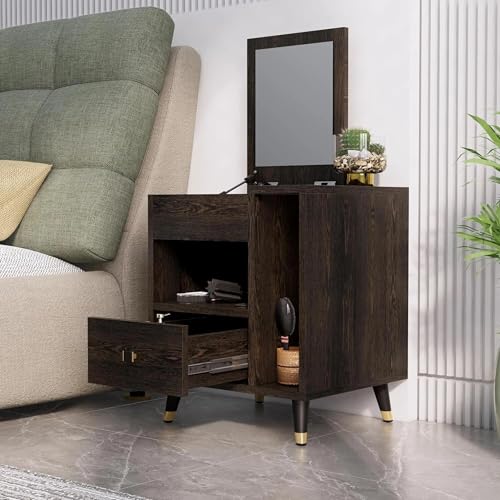 Image of Bniture Engineered Wood Dressing Table with 1 Drawer, Mirror and Huge Storage Space | Vanity for Living Room, Bedroom (Flower Wenge)