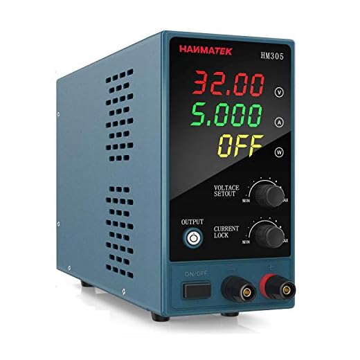 Fuente de alimentación de banco HANMATEK HM305 Fuente de alimentación de laboratorio de conmutación regulada Ajustable desde 30V / 5A Pantalla LED de 4 dígitos