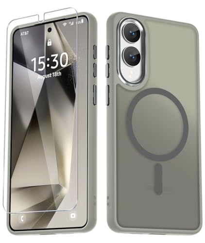Image of for Samsung Galaxy S25 Edge Case, Matte Magnetic Phone Case with 1 Screen Protector, Support for Magsafe, Translucent Frosted Shockproof Protective Cover for Samsung Galaxy S25 Edge, Titanium Gray
