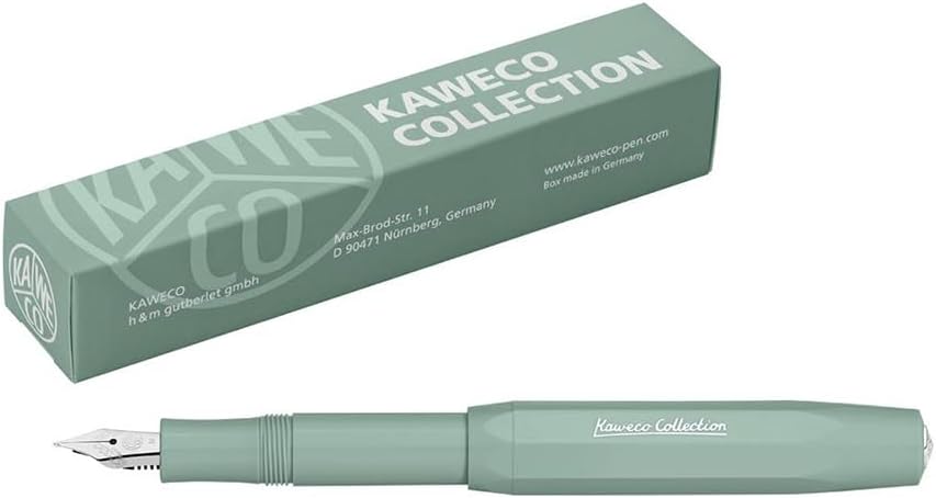 Kaweco COLLECTION Fountain Pen Smooth Sage, Fine Nib Sport Octagonal Clip Chrome