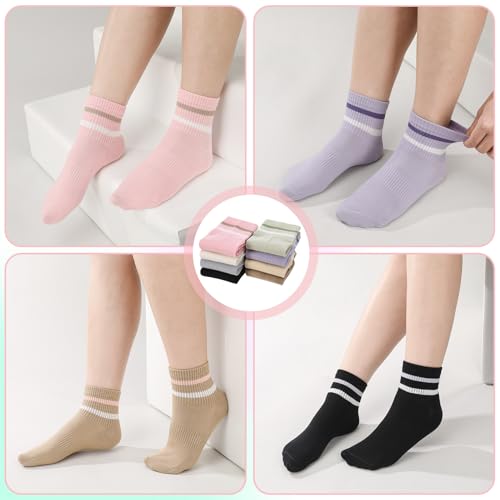 Image of Jspupifip 8 Pairs Striped Athletic Socks for Women, Fashion Casual Breathable Cotton Ankle Socks