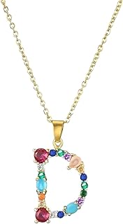 Generic Personal Initial Necklace for Women and Girls with Colorful Crystal CZ Letter Pendant and Gold Chain (D)