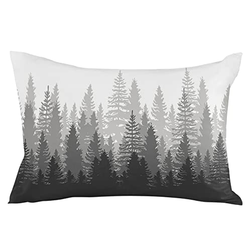 Pillow Covers 12x20 Inch Forest Tree Silhouette Dark Gray Abstract Gradient Soft Brushed Microfiber Pillowcases with Hidden Zipper Closure Bed Pillow Shams for Bedroom Sofa Car