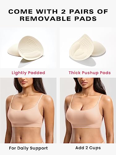 Image of DOBREVA Women's Bralettes No Underwire Bras Support Padded Wireless Ribbed Seamless Bra Removable Pads Push Up Inserts