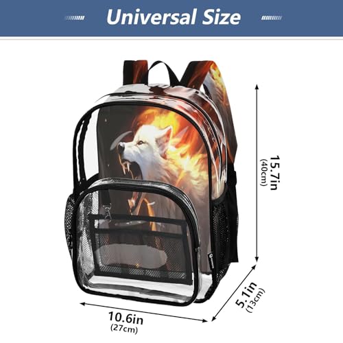 Wolfs with Fire Clear Backpack - Stadium Approved Large 15.7-inch Waterproof Transparent Bag for Sports, Concerts, Work, Travel#1224