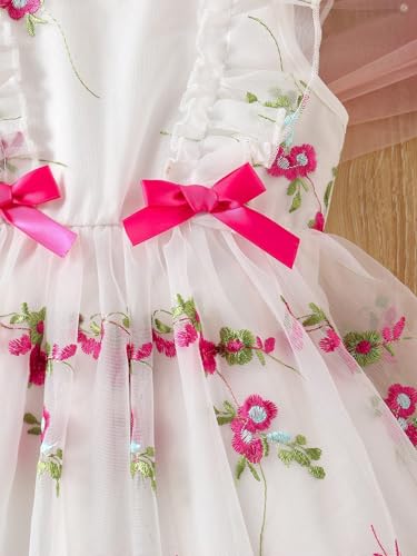 Image of Tagas Girls' Knee-Length Dress|Elegant Floral Embroidered Baby Girl Party Dress with Bow|Soft Net Layered Frock for Birthday, Wedding & Festive Occasions|Comfortable & Stylish