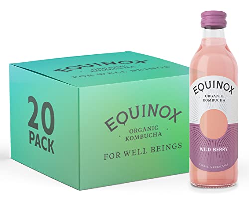 Equinox Raw Organic Kombucha Drink, Wild Berry Flavour, 20X275Ml Bottle Multipack, Sparkling Probiotic Drink
