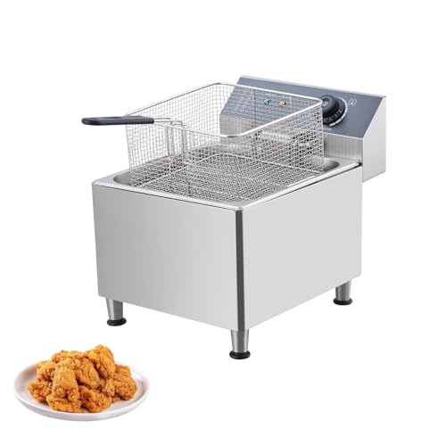 Commercial Deep Fryer, Electric Deep Fryer With Baskets and Lid, 11L/3.3Gal 1700W Stainless Steel Oil Fryer, Temperature Control for Home Kitchen and Restaurant