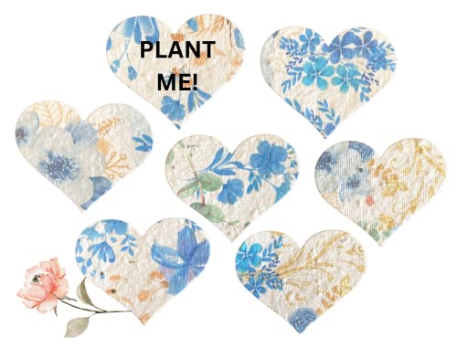 80 Plantable Blue Seed Hearts. Wildflower Seed Paper Shapes. Eco Friendly Card. DIY Wedding Favours. Blue & Gold Card Making Embellishments. Funeral Memorial. Thank You Gifts & Crafting