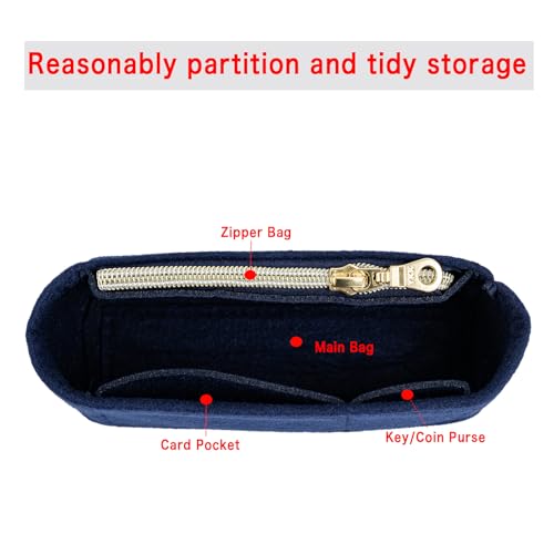 Image of Mini Purse Organizer Insert for Longchamp Le Pliage Mini Bags Felt Inner Bag Liner with Zipper Pocket, Lightweight Storage for Handbags, Blue