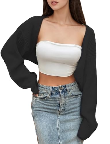 LOFAAC Women Y2K Open Front Rib Knit Shrug Crop Cardigan Solid