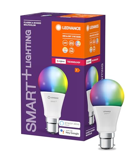 LEDVANCE Smart+ Lampe mit ZigBee Technologie, 9W, A60, matt, Sockel B22D, Lichtfarbe RGBW einstellbar, 806lm, 1er Pack