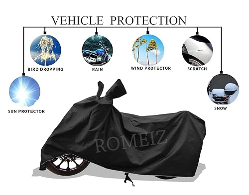 Image of All Weather Bike Cover for Hero Glamour X 125 Bike Cover with Water-Resistant and Dust Proof Premium 210T Fabric Entire Black