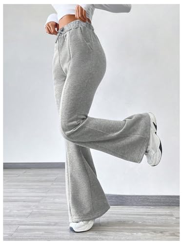 Girl's Drawstring High Waisted Flare Pants Thermal Bell Bottoms Sweatpants3