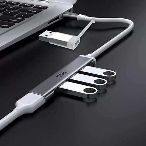 Image of 4 in 1 Type A to C Portable USB Hub 3.0 Docking Station for Laptop, Mac & PC, Easy Travel 4 Port USB Hub Splitter with 5 Gbps Data Transfer USB Port (Space Grey)