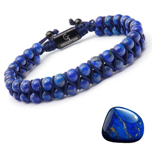 Mens LAPIS LAZULI Double Bead Bracelet | Gift for Men | One Size Fits All | 100% Natural | Gemstone Adjustable Bracelet