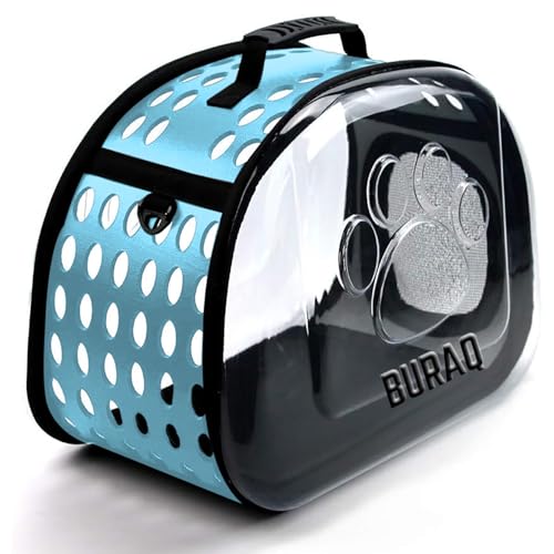 Image of Buraq Deluxe Pet Carrier - for Travel | Hiking | Outdoor Activities | Designed with Transparent | Breathable Space | Ventilated (Blue, Deluxe Pet Carrier)