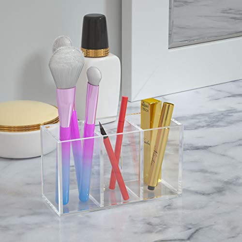 Image of NIUBEE Acrylic Pen Holder 3 Compartments, Clear Pencil Organizer Cup for Countertop Desk Accessory Storage