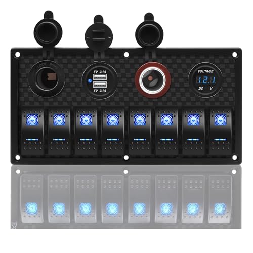 Geloo Pannello Interruttore a Bilanciere a 8 gang Impermeabile 4 in 1 multi-funzione, interruttore a levetta per Auto, Barca, Camper (Blue)