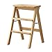 ZZFF Domowe krzesło drabinkowe z litego drewna, antypoślizgowa składana drabina do kuchni biura, przenośny stołek z siedziskiem, składany drabinka - naturalna 42 x 51,5 x 63 cm