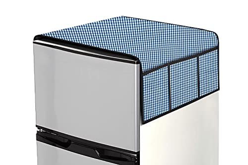 Image of Stylista Refridgerator top Cover Suitable for Samsung RT30C3442S9 /HL, 256 Liter Fridge, Dimension (WXD) 65x111 CM, Pin Check Pattern Blue