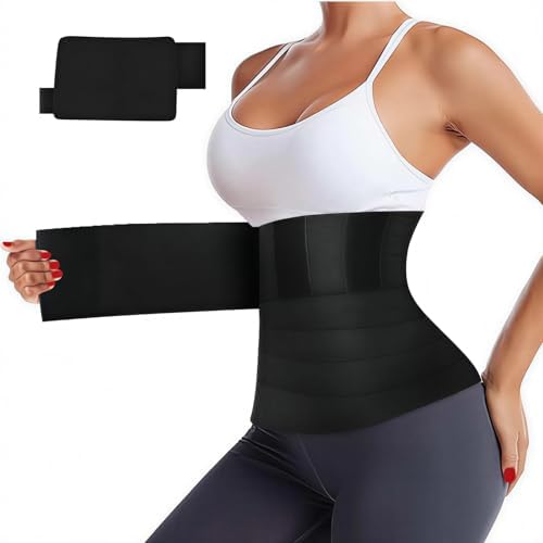 AMZBOSS Waist Trainer for Women Belly Fat, Bandage Wrap Corset Shapewear, Postpartum Belly Band, Tummy Control Waist Cincher, Long Torso Sweat Band, Black