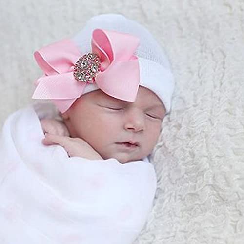 Dreshow Bqubo Newborn Hospital Hat Infant Baby Hat Cap With Big Bow Soft Cute Knot Nursery Beanie #TOP6