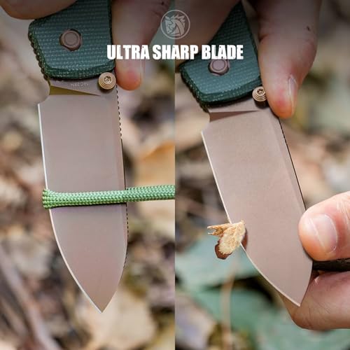 Image of Vosteed Raccoon2.0 EDC Folding Pocket knives - Top Liner Lock, 3.25 inch Sandvik 14C28N Steel Rose Gold Blade, Green Micarta Handle for Camping Hiking - A2907