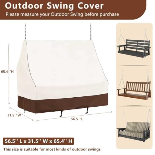 Image of Porch Swing Covers Waterproof,57Inch - Outdoor Swing Cover,Heavy Duty 600D Oxford,All-Weather Hanging Patio Swing Cover,Fits Most Outdoor Patio Swings (57 inch L x 31.5 inch W x 65.4 inch H.Beige)