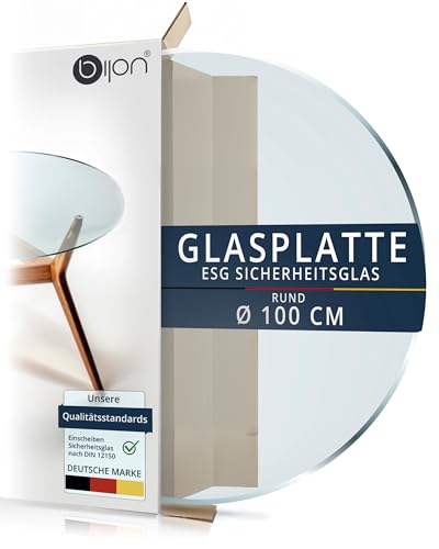 bijon Glasplatte Rund Tisch ESG Sicherheitsglas - Für Esstisch, Couchtisch, Gartentisch, Schreibtisch, Bodenplatte, Funkenschutz, Kaminschutz - Glasplatte Ø 100cm