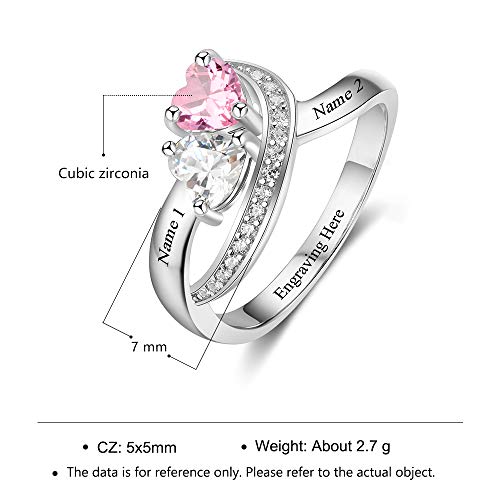 Personalized Promise Rings for Her with 2 Simulated Birthstone Custom 2 Names Engagement Wedding Bands Jewelry for Women3