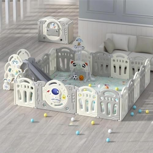 Aveainelle Parc Bebe Pliable, Grand Parc Bebe et Enfant Modulable avec Tapis, Centre D'activités pour Intérieur/Extérieur avec toboggan et panier de basket
