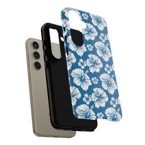 Coque Samsung S24 motif floral hawaïen bleu et blanc antichoc brillante - 4