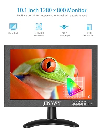 Image of 10.1 inch Security Monitor, 1280 x 800 HD Display, 16:10 IPS Metal Portable Mini CCTV Monitor, HDMI VGA BNC AV USB Ports, Built-in Speakers & Remote Control, for DVR, PC, Raspberry Pi