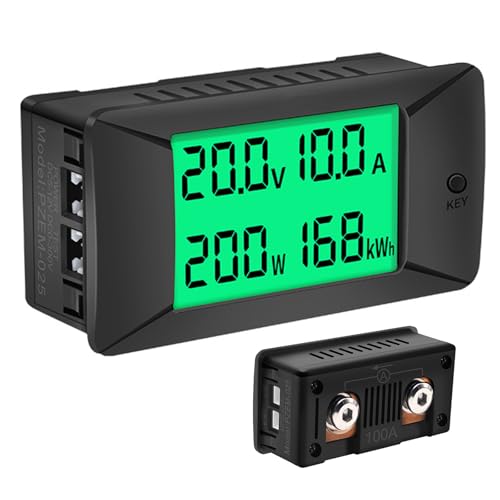DC Battery Monitor Meter,0-100V,0-100A, Widely Applied to 12V/24V/48V RV/Car Battery, LCD Display, Digital Current Voltage Solar Power Meter (Upgrade Meter(Built-in 100A Shunt))