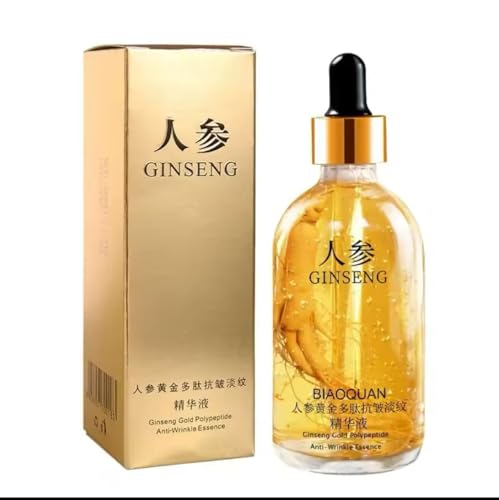 BIAOQUAN Sérum Facial de Ginseng y Péptidos de Oro, Anti-Arrugas, Esencia con Ácido Hialurónico, 100 ml