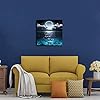 Hai dou ya Moon Painting Canvas Wall Art - Bright Moonrise On Sea Ocean Seascape cloud Picture for Living Room Decor Modern Landscape Print Poster Framed Ready to Hang Bedroom 12x12inch, Blue #1
