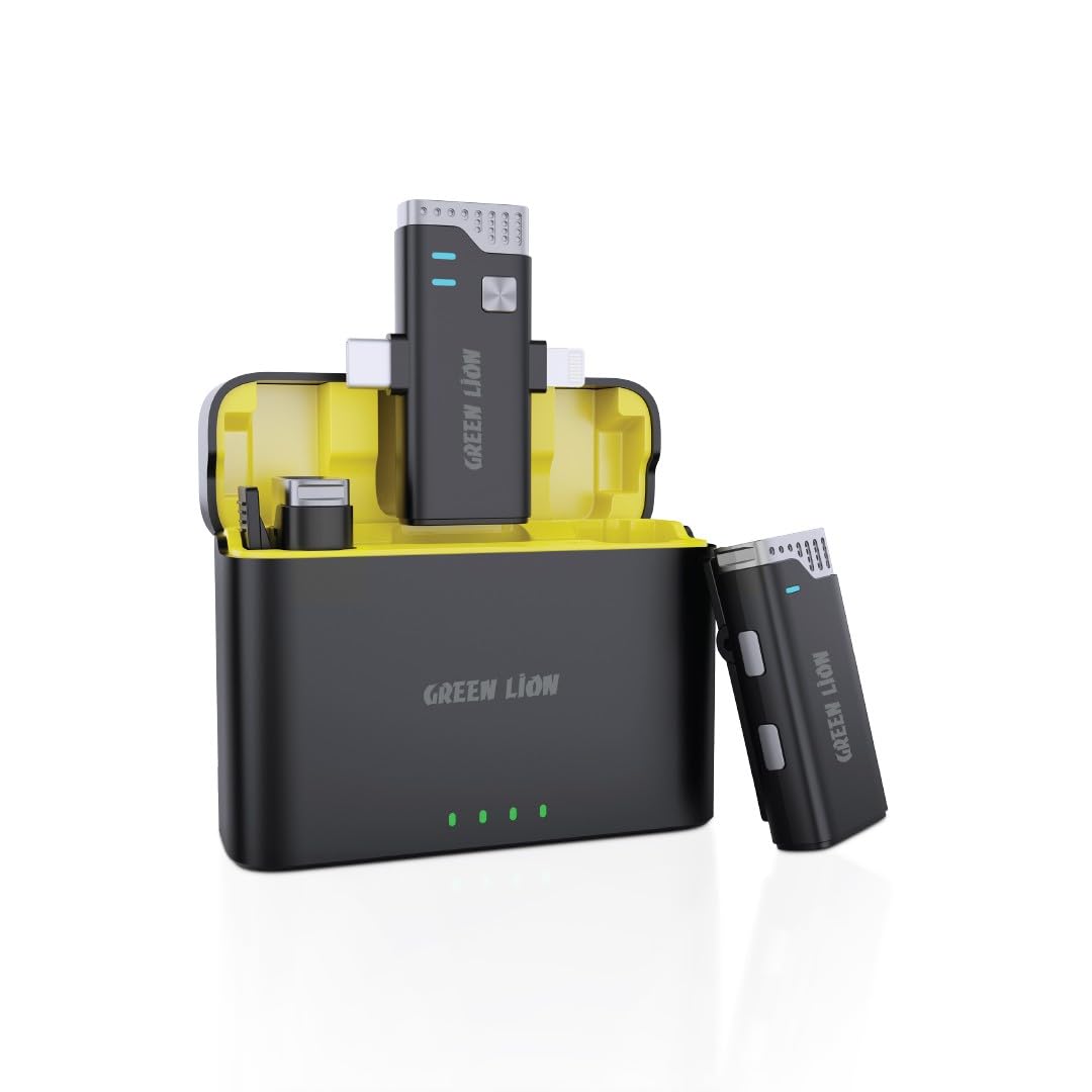 Green Lion2-in-1 360° Microphone, Up to 21 Hours Working Time, USB-C Interface, Long Distance Transmission, Automatic Pairing, Widely Compatible - Black